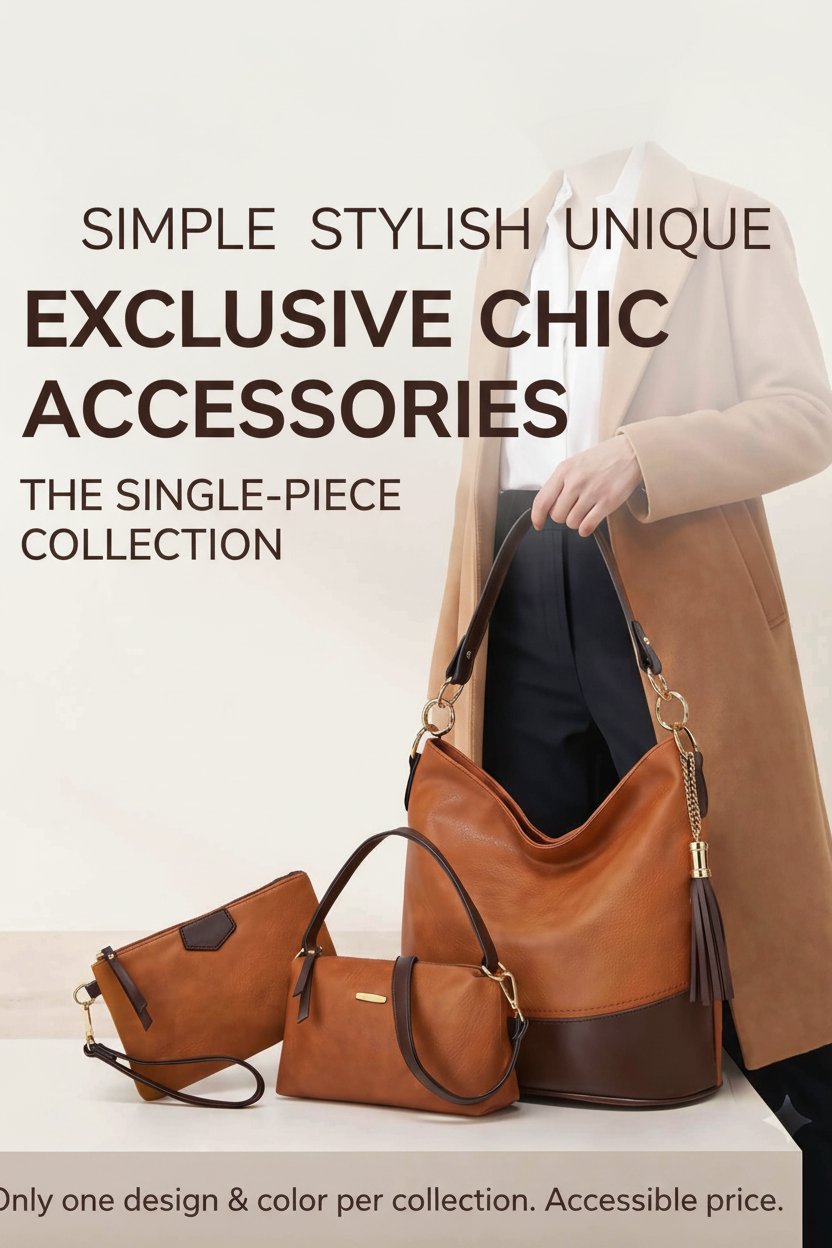 3-Piece Vegan Leather Leech Pattern Hobo Bag Set – Brown & Tan with Tassel Detail