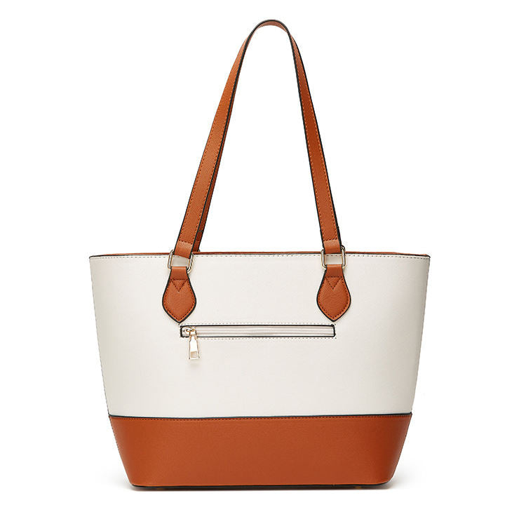 Luxury Leather Tote & Wristlet Set – White & Tan Minimalist Design