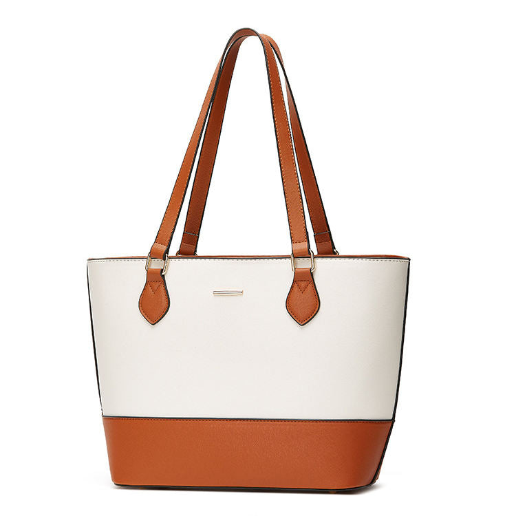 Luxury Leather Tote & Wristlet Set – White & Tan Minimalist Design