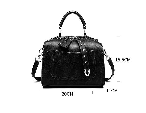 Black Structured Satchel Vintage Bag with Gold Hardware & Crossbody Strap