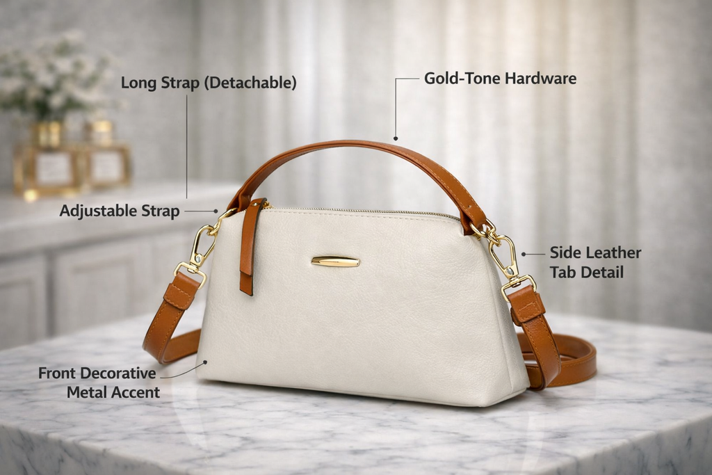 Naddyov 3-Piece Handbag Set – White & Tan Hobo Bag with Crossbody & Clutch