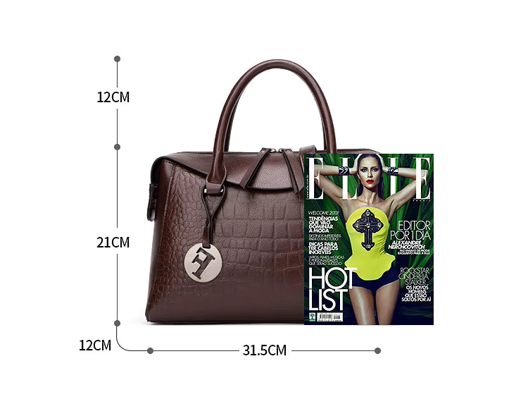 Rich Chocolate Croc-Embossed Tote Bag with Crossbody Strap
