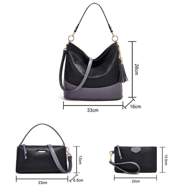 3-Piece Vegan Leather Leech Pattern Hobo Bag Set – Brown & Tan with Tassel Detail
