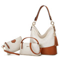 Naddyov 3-Piece Handbag Set – White & Tan Hobo Bag with Crossbody & Clutch